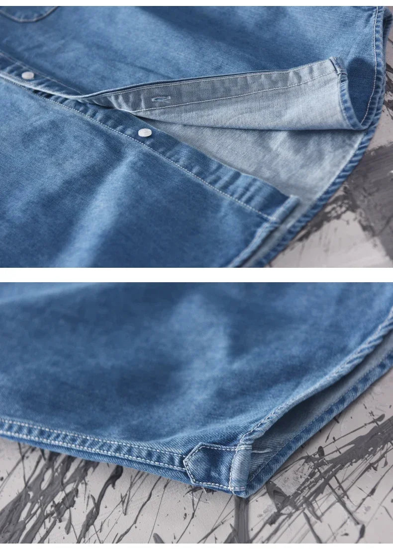 100% cotone autunno nuova camicia di jeans a maniche lunghe uomo moda casual High Street abbigliamento maschile Top classico azzurro nero grigio