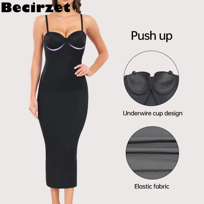 Becirzet Abiti da donna Sexy Girl Push Up Dimagrante Modellamento del corpo Controllo della vita Abito lungo da sera senza schienale con spacco all'americana nero