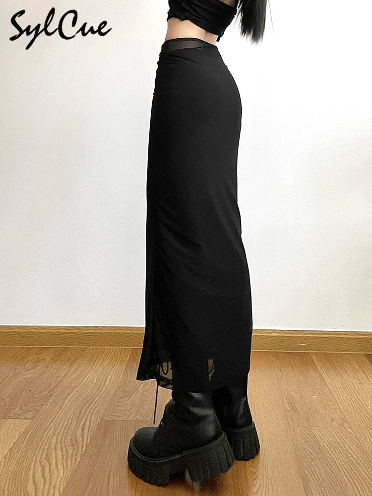 Sylcue Nero Semplice Tutto-fiammifero Casual Pendolari Estate Viaggi di Strada Fresco Gioventù Vitalità Stretto Sexy Gonna da Donna ad Alta Elasticità
