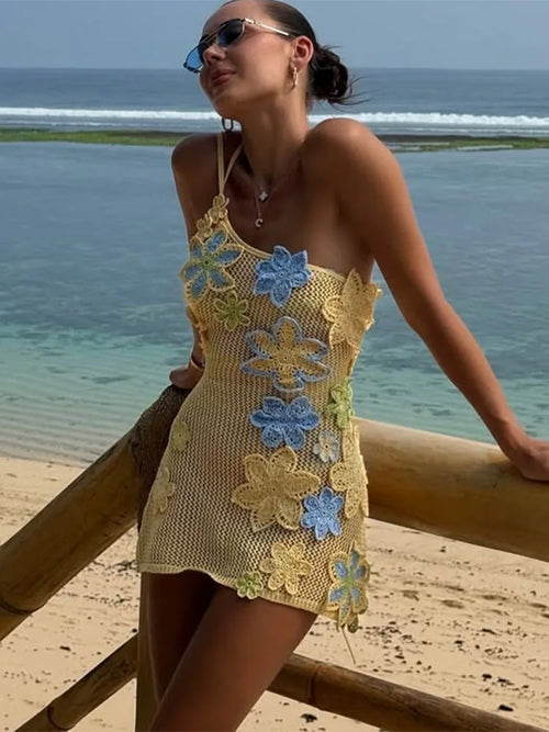 Set di gonne superiori con corsetto da spiaggia lavorato a maglia Set di gonne divise con reggiseno senza maniche con scollo all'americana 3D senza schienale Abiti da donna 2 pezzi Abiti primaverili