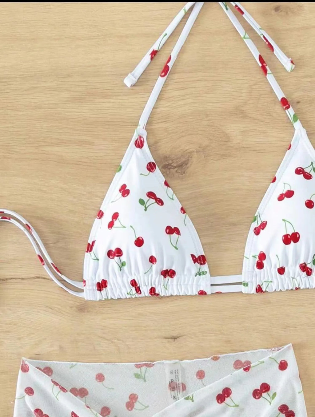 Il bikini da donna Frech chic con stampa ciliegia imposta tre pezzi con gonna a rete costume da bagno costumi da bagno costume da bagno abiti da spiaggia biquini