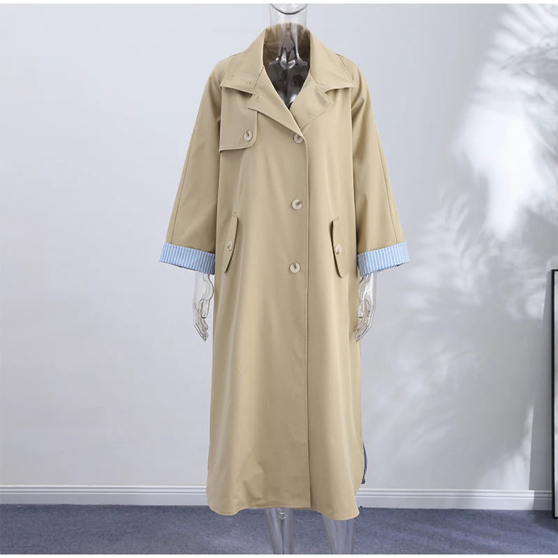 Cappotti lunghi da donna chic, cappotto antivento con colletto alla coreana, maniche lunghe, monopetto, con spacco, autunno 2026, abbigliamento da donna per il lavoro