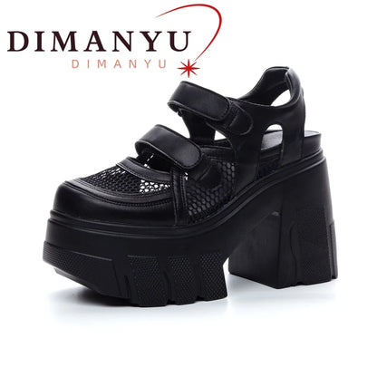 DIMANYU Sandals Female Genuine Leather 2026 New Platform High Heels Women's Shoes Mesh Breathable Women's Sandals