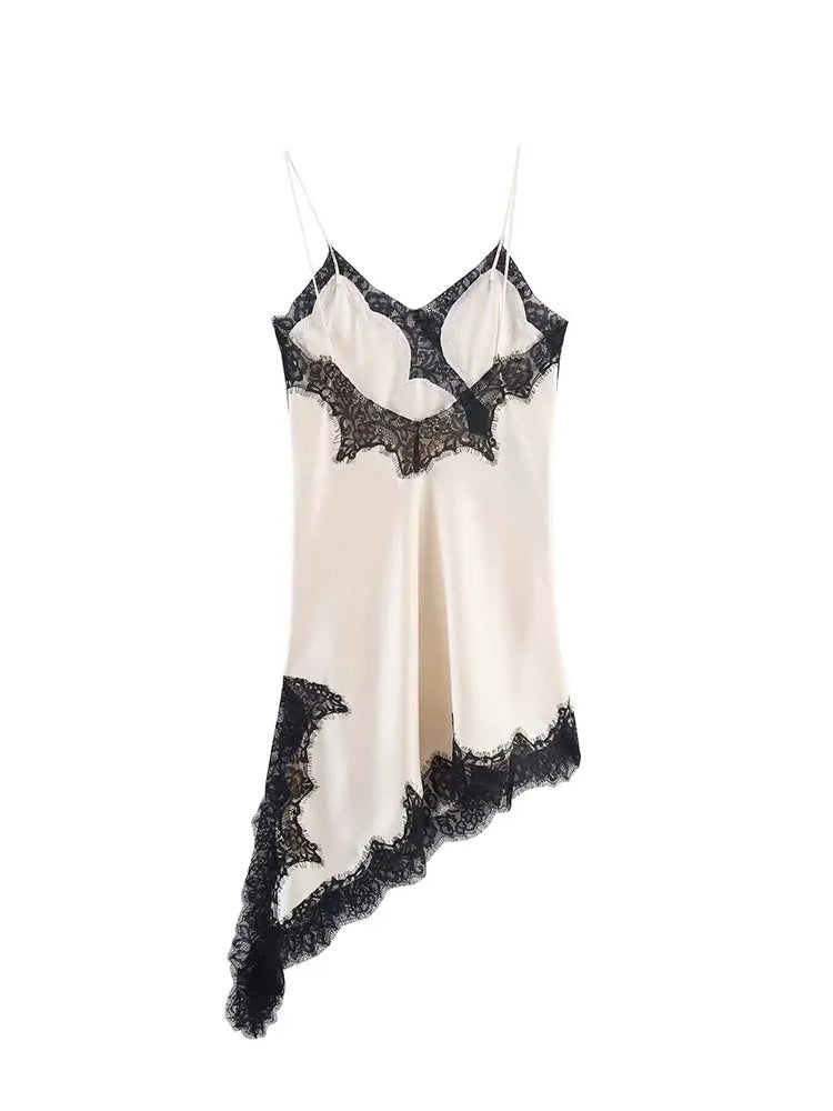 Abito da donna sexy con scollo a V in pizzo, elegante, con collo all'americana e orlo asimmetrico, nuova moda estate 2026, per feste e spiaggia