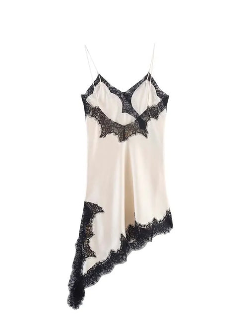 Abito da donna sexy con scollo a V in pizzo, elegante, con collo all'americana e orlo asimmetrico, nuova moda estate 2026, per feste e spiaggia