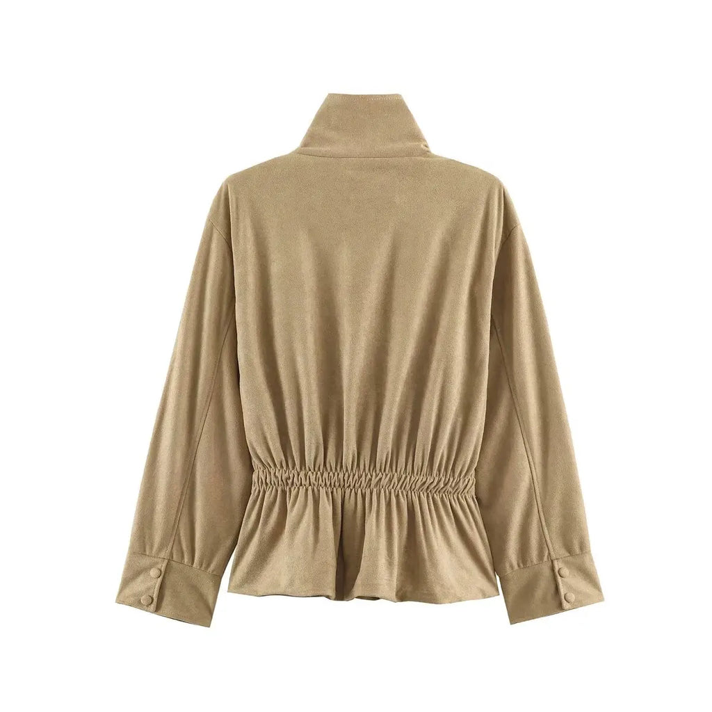 Giacche Invernali da Donna con Cintura, Nuova Collezione Autunno 2026, Collo Alto, Maniche Lunghe, Bottoni, Tasche, Giacca in Finta Pelle Scamosciata, Cappotti Chic da Donna
