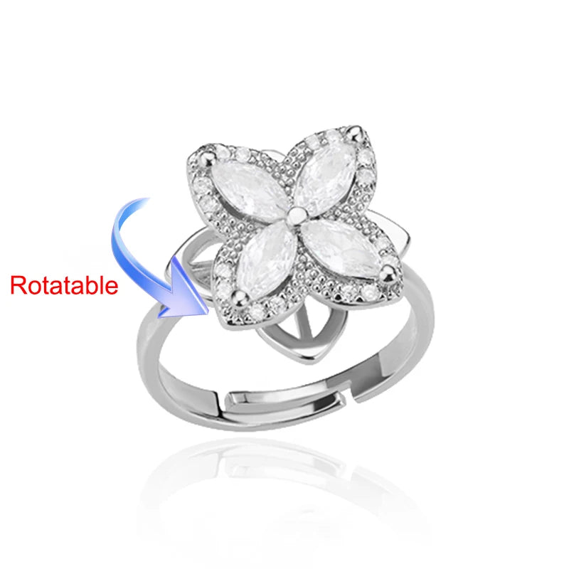 Anelli di ansia rotanti a quattro trifogli per le donne Anello nuziale regolabile in acciaio inossidabile color oro Anelli regalo di gioielli estetici