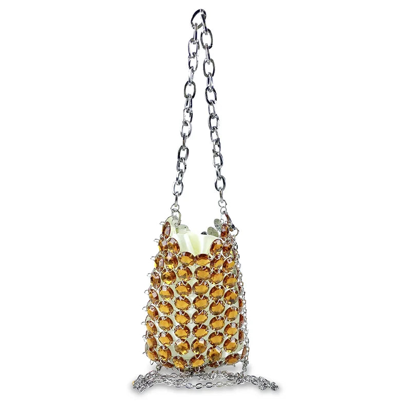 24 estate nuova borsa di cristallo tessuta a mano color caramella di nicchia, borsa di perline di fata retrò, borsa per telefono a croce diagonale trasparente
