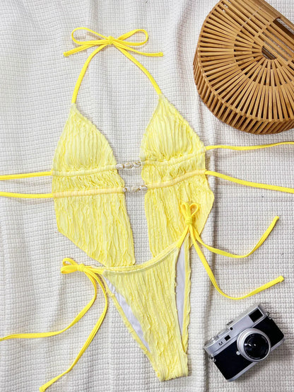 Bikini sexy a triangolo 2025 donna estate scava fuori fasciatura croce crop top cravatta laterale perizoma costume da bagno costume da bagno vacanza costumi da bagno