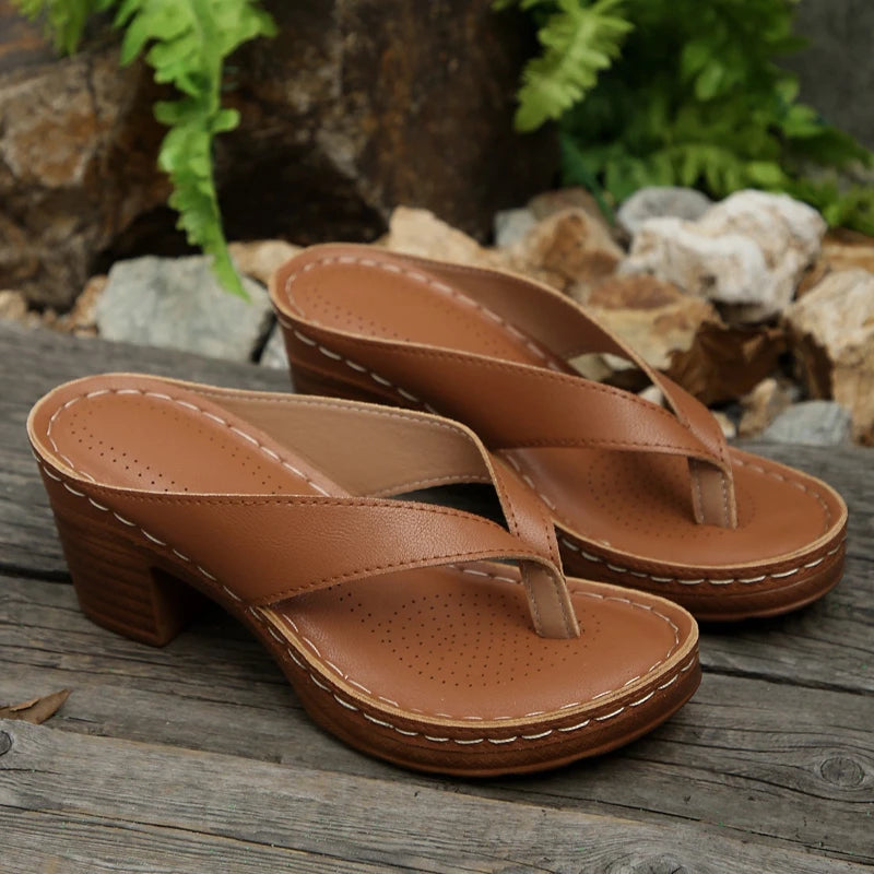 Sandales d'été pour femmes de haute qualité, nouvelle mode, couleur unie, bout ouvert, talons hauts, décontractées, tongs de plage, Zapatos Mujer