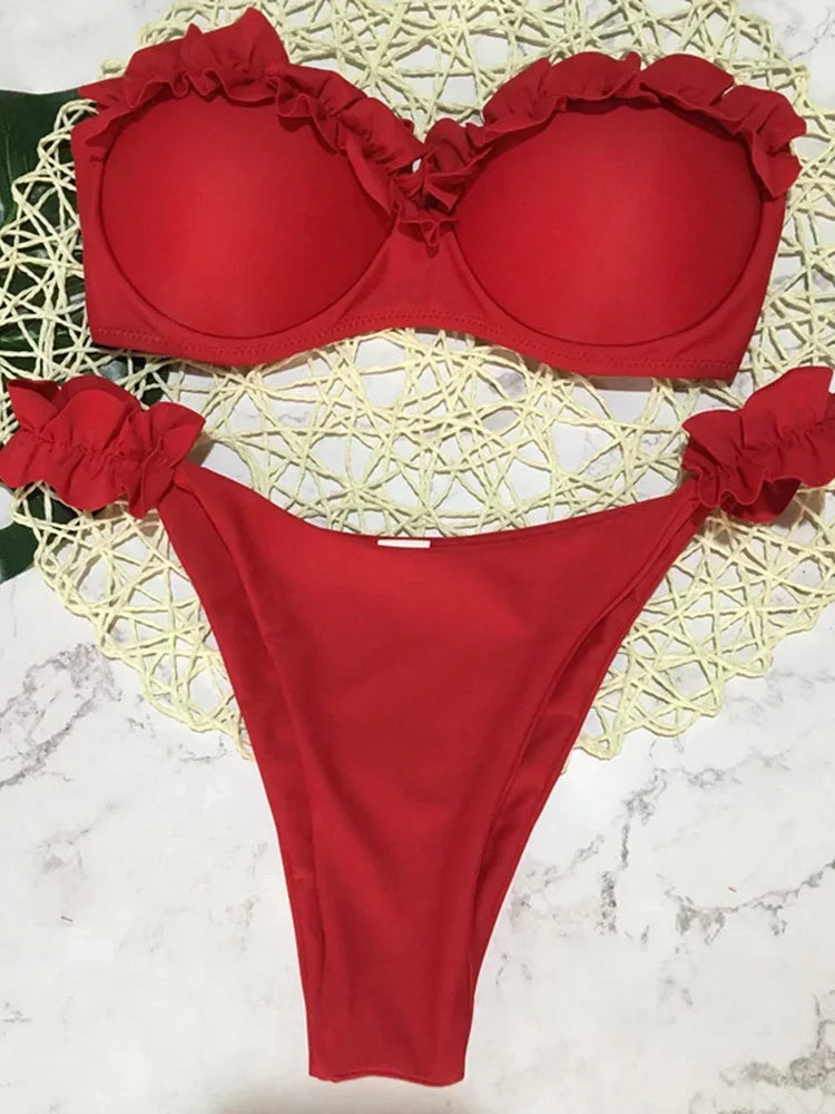 Soutien-gorge à volants sexy et froufrous Bikini 2026 Femme Maillot de bain bandeau Femme Maillot de bain Deux pièces Ensemble bikini Push Up Maillot de bain Nager