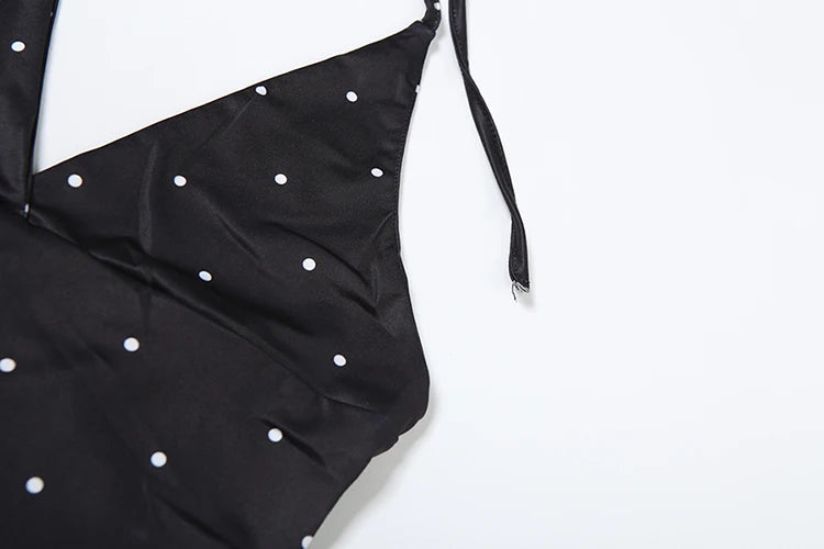 Weird Puss Polka Dot Print Canotte Donna Scollo a V Halter Lace-Up Backless Senza maniche Skinny Sexy Quotidiano Street Summer Basic Vest