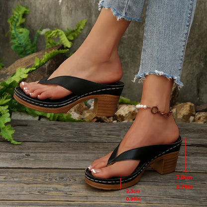 Sandales d'été pour femmes de haute qualité, nouvelle mode, couleur unie, bout ouvert, talons hauts, décontractées, tongs de plage, Zapatos Mujer