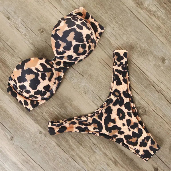 Bandeau Bikini Swimwear Women Swimsuit Sexy Thong Ruffle Bikini Set Push Up Bathing Suit Female Brazilian Leopard Swimsuit 2026