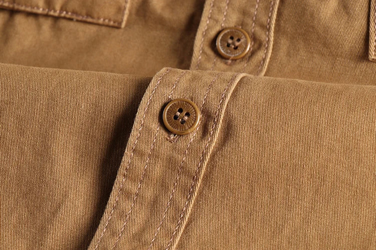 Autunno nuova camicia da lavoro in tinta unita kaki con lavaggio retrò 204 giacca ampia da uomo con tasca tridimensionale