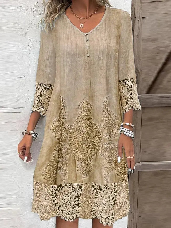 Abiti estivi di moda 2024 Estate Nuovo modello 3D Splicing in pizzo Scavato Abito longuette Casual Abiti a maniche corte Lady Vestido