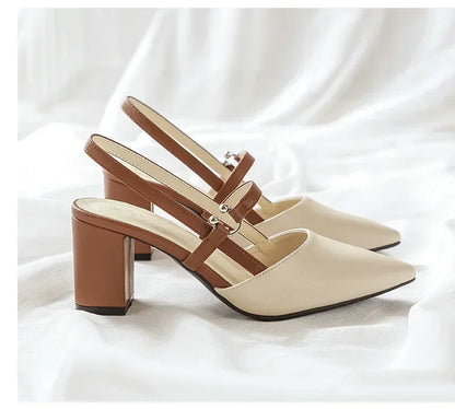 Scarpe per le pompe Estate Elegante Tacchi alti grossi Punta a punta Baotou Scarpe da donna solide Sandali femminili Zapatillas Mujer 2024