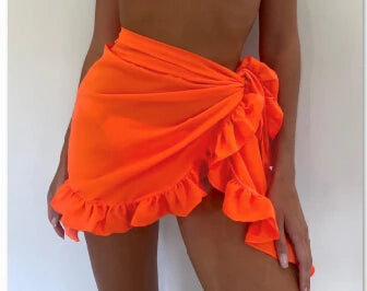 Damen Badeanzug Bikini Cover-ups Rock Sommer Einfarbig Strandwickelrock Bademode Damen Rüschenbesatz Schnür-Sarong Cover-ups