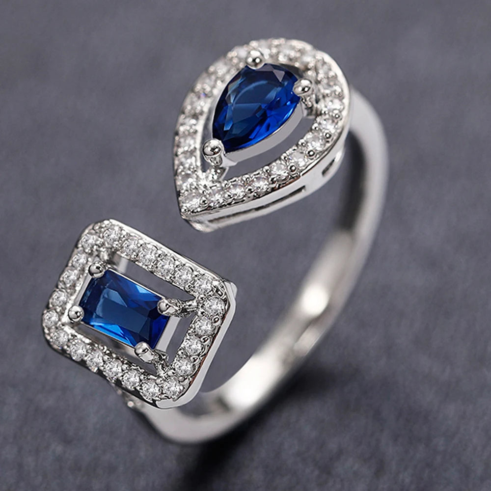 Huitan Anelli di apertura del polsino a forma geometrica per le donne Colore argento/Colore oro Nobile anello con zirconi cubici Accessorio Gioielli di moda