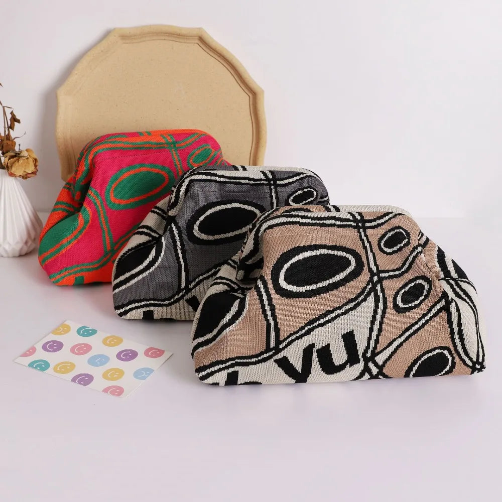 Borsa con clip lavorata a maglia alla moda versatile di grande capacità adatta per borse portaoggetti Nuova pochette modello di fascia alta