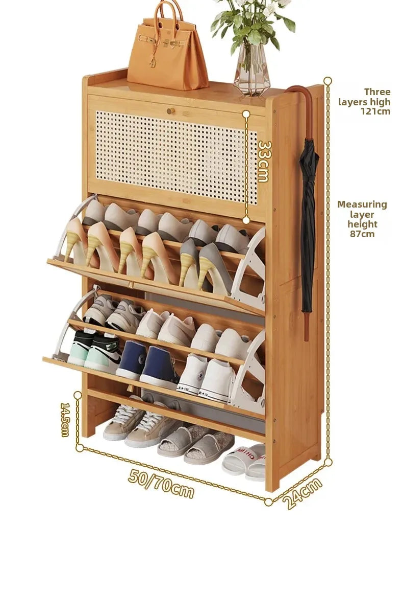 Bamboo Multi-layer Shoes Organization Rattan Flip Shoe Rack Living Room Against The Wall Boot Shelf Versatile Storage Cabinet