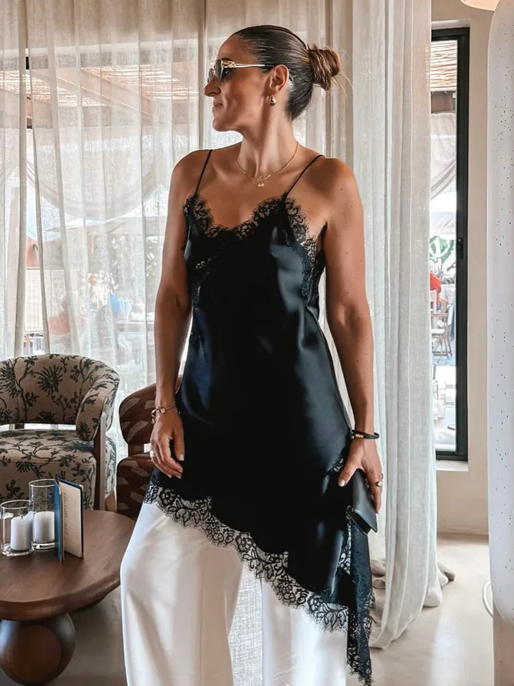 HH Summer Sexy Party Sling Dress per le donne senza maniche asimmetria pizzo splicing backless halter neck moda abiti slim