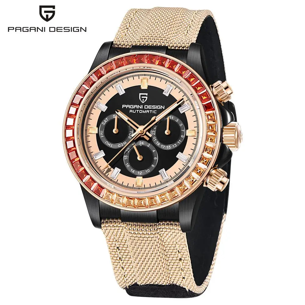 PAGANI DESIGN Orologio meccanico da uomo di lusso 40mm Orologio con cronometraggio multifunzionale Lunetta arcobaleno Vetro zaffiro Orologi da uomo PD1732