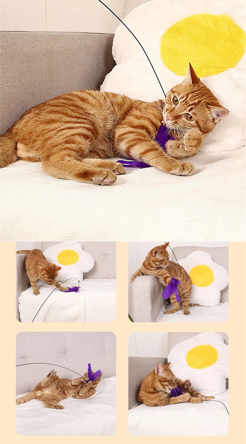 Ventosa Cat Teaser Stick resistente al morso campana di piume giocattoli interattivi per gatti testa di ricambio Kitten Energy Pet Supplies