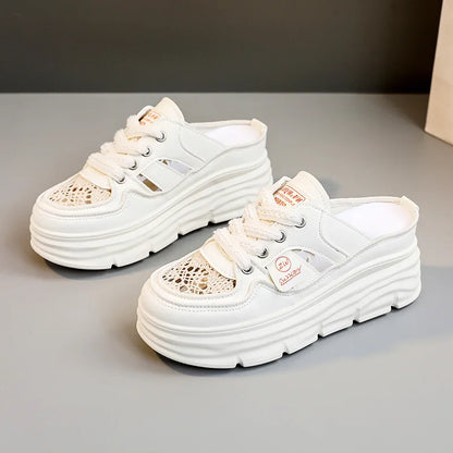 Estate nuovi sandali da donna moda traspirante aumento Baotou Semi-pantofole donna piccola scarpa bianca sandali Sexy Zapatillas