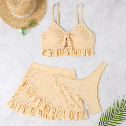 Sexy White Ruffle Bikini 2024 Women Three Pieces Swimsuit Brazilian Swimwear Female Beachwear Thong Bathing Suit Mini Biquini