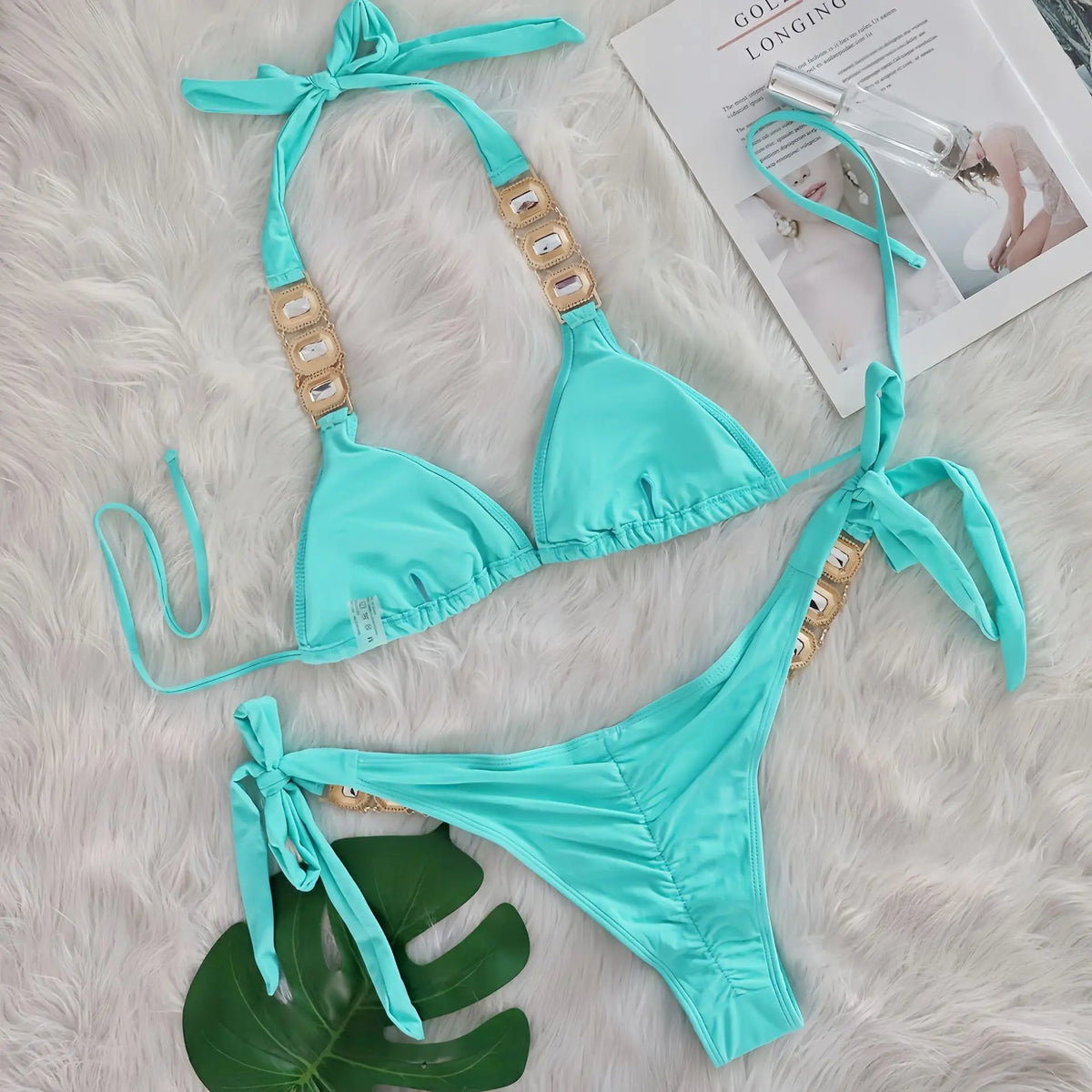 2025 Costume da bagno da donna in 2 pezzi con stringhe di strass e bikini sexy da spiaggia
