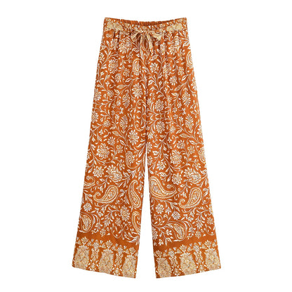 Boho Queens Donna Abiti con stampa floreale marrone Kimono Abito Abiti bohémien Pantaloni a gamba larga 2 pezzi Rayon Boho Set costume da bagno