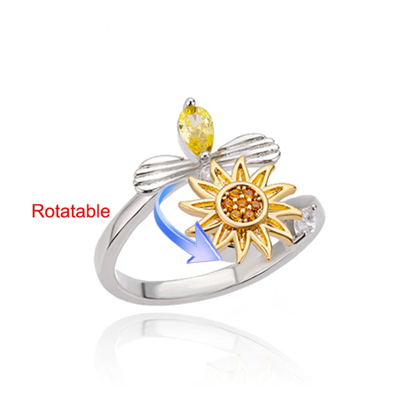 Anelli di ansia rotanti a quattro trifogli per le donne Anello nuziale regolabile in acciaio inossidabile color oro Anelli regalo di gioielli estetici