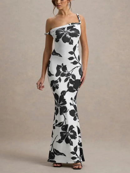 Summer Sexy Print Off-Shoulder Evening Dress Fashion Women Elegant Slim Fit Long Dresses