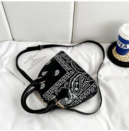 Borsa a conchiglia da donna in pelle PU retrò borsa a tracolla da donna con tracolla a fiori di anacardi estivi Set femminile borse a mano con manico piccolo
