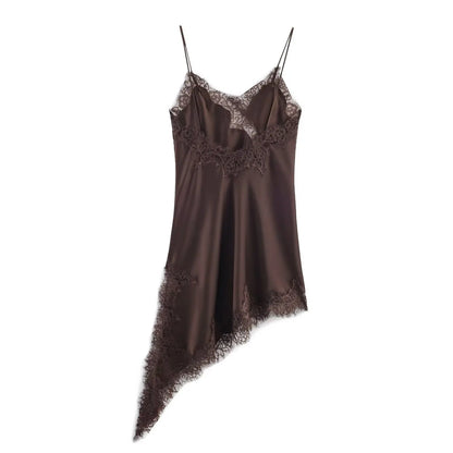 Abito da donna sexy con scollo a V in pizzo, elegante, con collo all'americana e orlo asimmetrico, nuova moda estate 2026, per feste e spiaggia