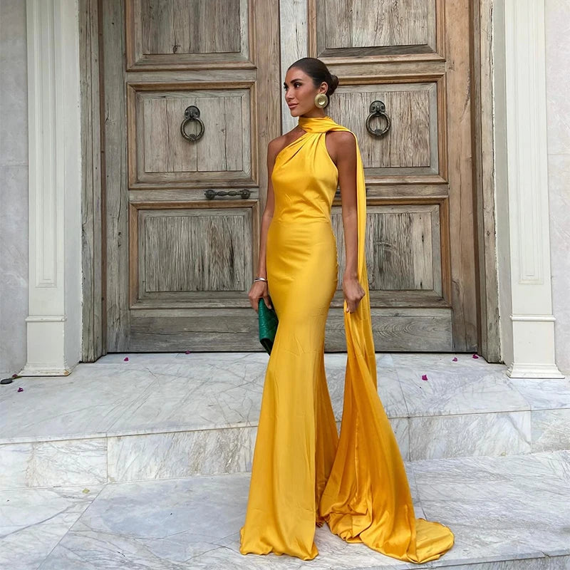 Abito Lungo Sexy Senza Maniche con Nastro, Elegante Vestito da Donna Slim in Raso con Schiena Scoperta e Lacci, Abito da Festa alla Moda 2026, Tinta Unita, per Vacanze, da Donna