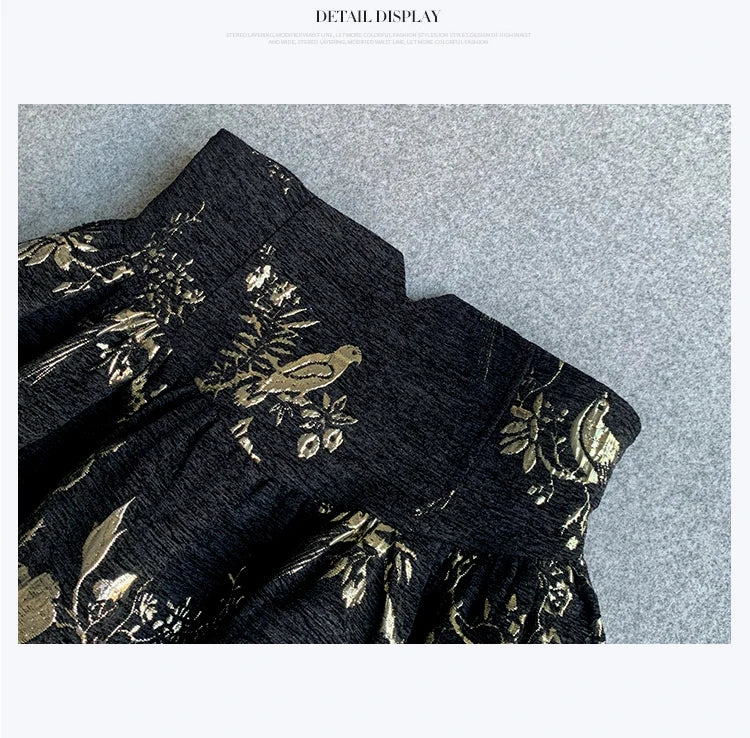 Gonna jacquard oro nero Gonna a trapezio slim fit a vita alta Primavera Estate Nuova gonna corta Gonna da ufficio squisita alla moda