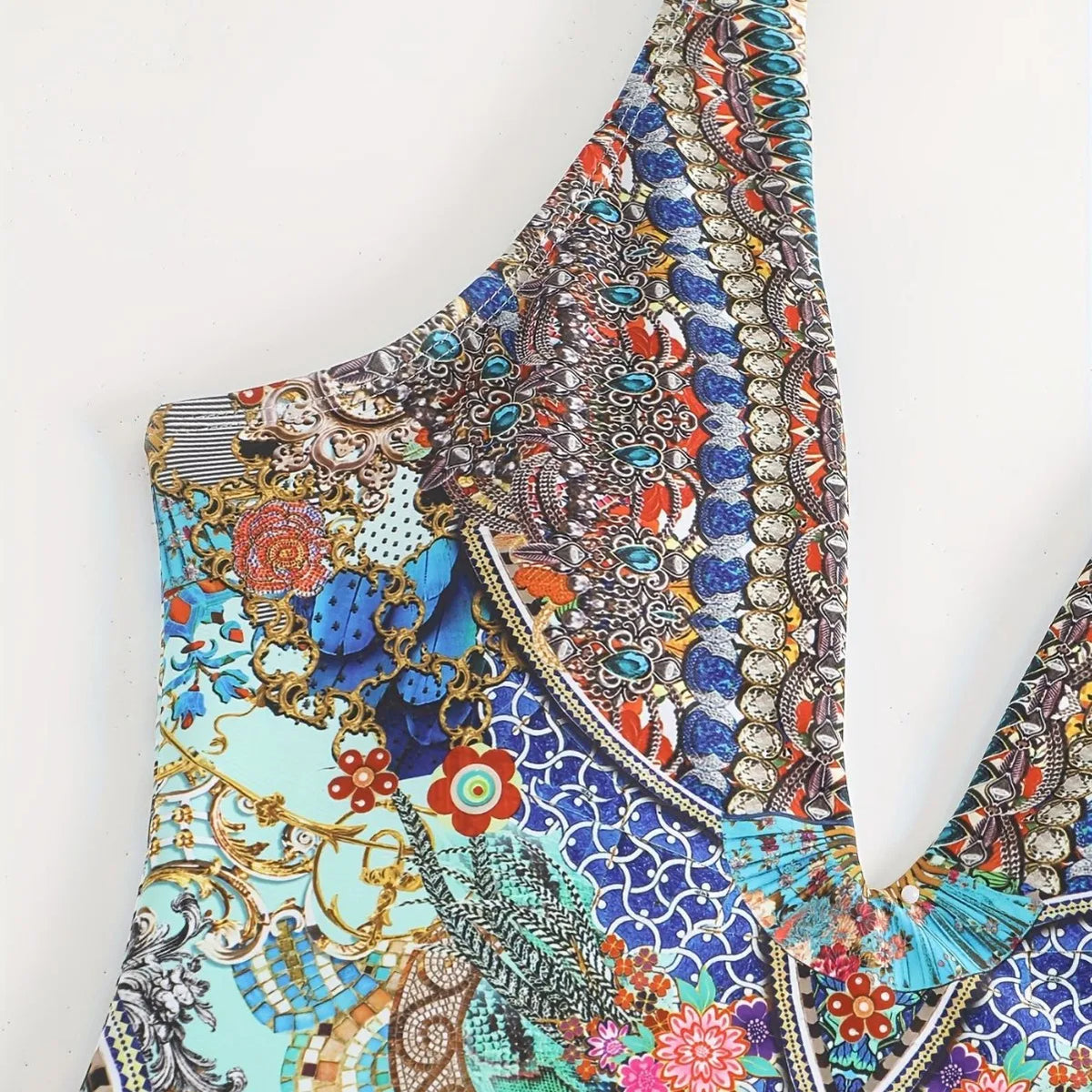 Sexy Print V-Neck One-Piece Bikini Swimwear Thermal Spring Vacation Women's Fashionable Trendy Swimsuit with Strap