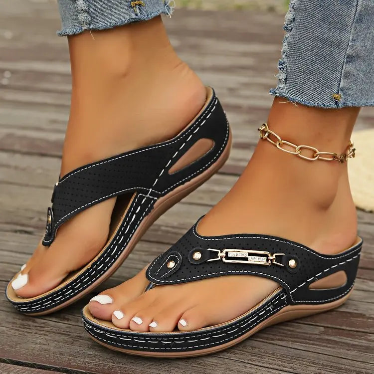 Sandales Orthopédiques d'Été pour Femmes, Nouvelles Tongs Orthopédiques avec Support de Voûte Plantaire, Claquettes à Semelle Épaisse Antidérapante pour Usage Quotidien et Plage