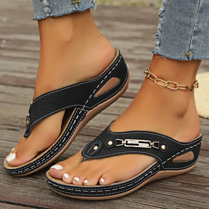 Sandales Orthopédiques d'Été pour Femmes, Nouvelles Tongs Orthopédiques avec Support de Voûte Plantaire, Claquettes à Semelle Épaisse Antidérapante pour Usage Quotidien et Plage
