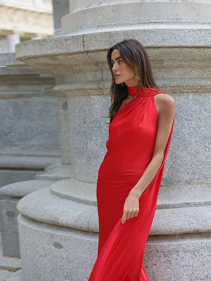 Sciarpa a nastro Halter Abito da donna Spalla inclinata Raso di seta Slim Fit Streamer Grandi abiti sexy senza schienale Abiti lunghi da donna Estate