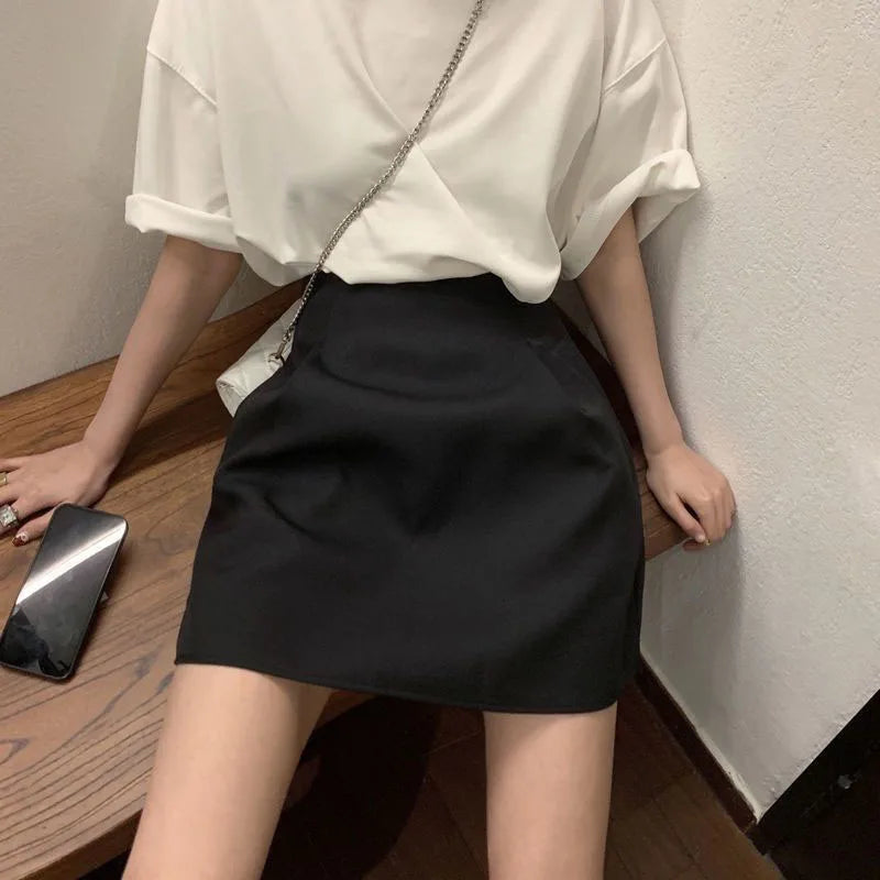 Xpqbb Minigonna bianca stile coreano per donna Streetwear Gonne corte gonfie a vita alta Gonna Y2K a trapezio semplice da donna All-Match