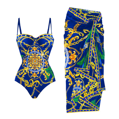 Push Up One Piece Swimsuit With Cover Up Sexy Swimwear Women 2025 Printed Swim Suits Female Bikinis Sliming Bodysuit Beachwear