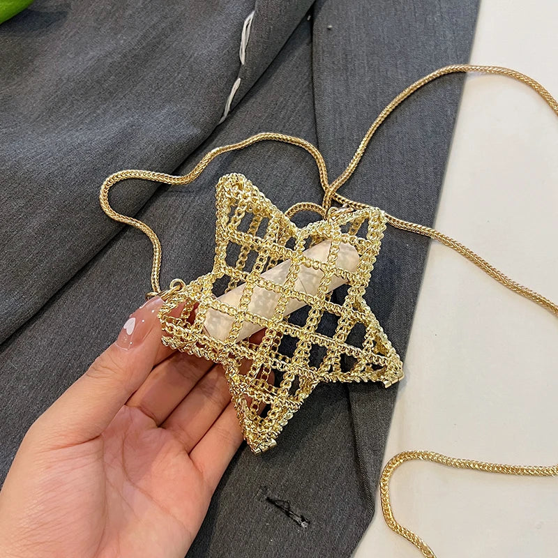 Borsa rossa con bocca in metallo moda per donna borse a tracolla in oro di alta qualità Designer borsa a tracolla scavata borsa da pranzo carina