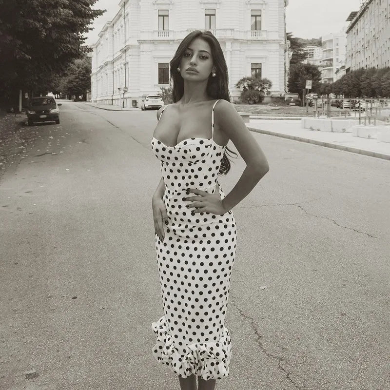 Abito con bretelle a pois Abito estivo da donna nuovo stile senza vita senza maniche Avvolgente sul petto Abito avvolgente a pieghe slim fit Ropa Mujer