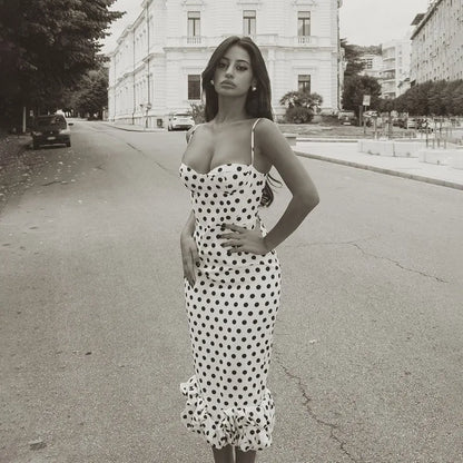 Abito con bretelle a pois Abito estivo da donna nuovo stile senza vita senza maniche Avvolgente sul petto Abito avvolgente a pieghe slim fit Ropa Mujer