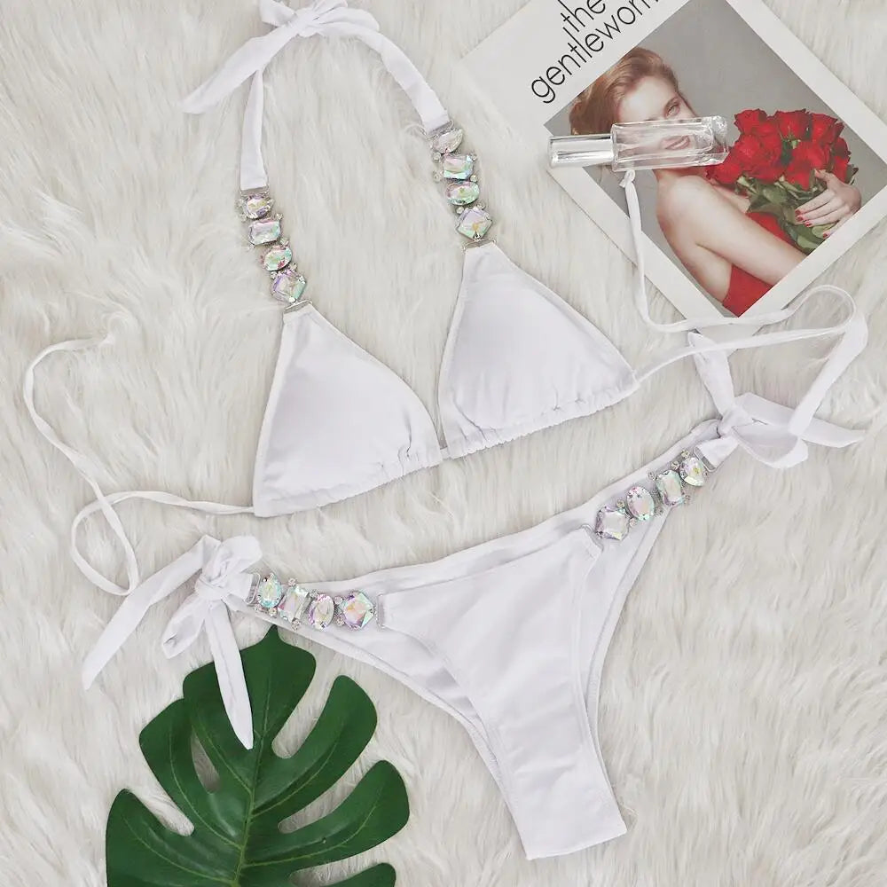 Costume da bagno femminile con strass ingioiellati e diamanti Costume da bagno donna Costume da bagno bikini a due pezzi Costume da bagno brasiliano Swim Lady