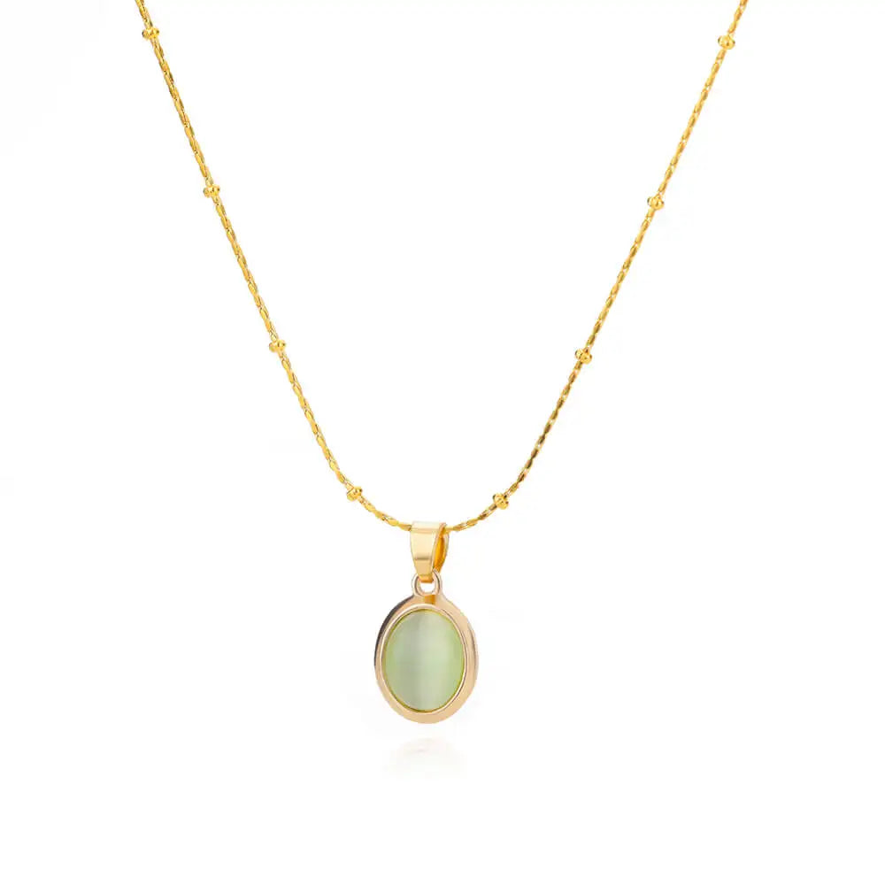 Collana ovale in pietra opale di moda per donna Collana con ciondolo in pietra ovale color oro in acciaio inossidabile Regalo di gioielli estetici per matrimonio