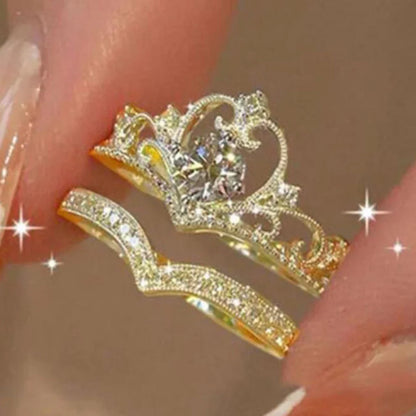 2 anelli con corona scintillante da fata per donne e adolescenti, set di anelli regina coreani regolabili con cristalli